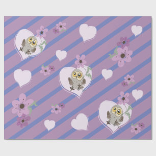 Little Owl hearts & flowers Wrapping Paper