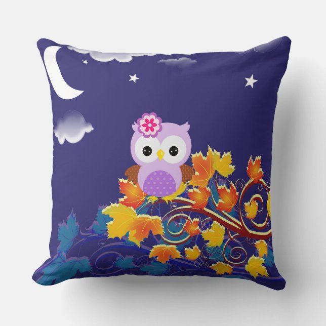 Little Owl Illustration Decorative Pillow (Front)