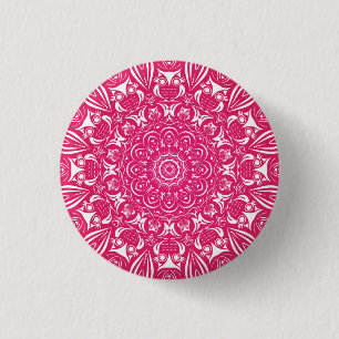 Little owl mandala viva magenta 1 inch round button