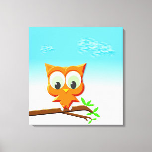 Little Owl on a Branch Canvas Print