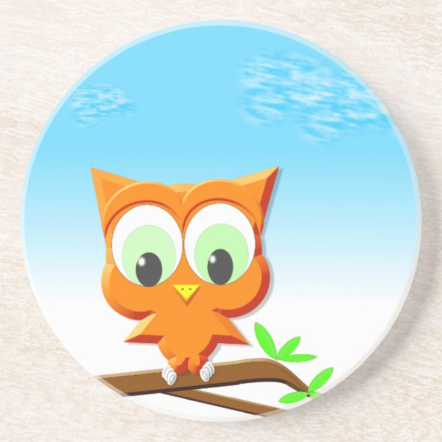 Little Owl on a Branch Coaster (Front)