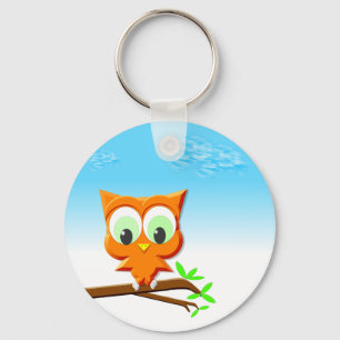 Little Owl on a Branch Keychain