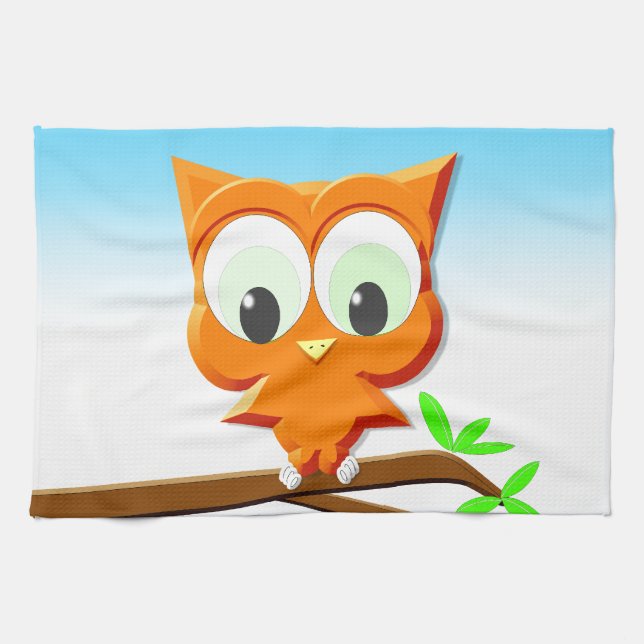 Little Owl on a Branch Kitchen Towel (Horizontal)