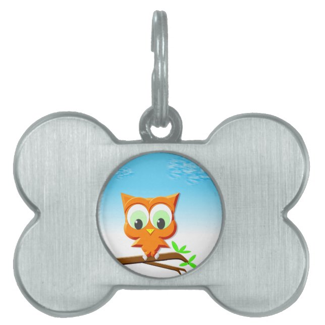 Little Owl on a Branch Pet Name Tag (Front)