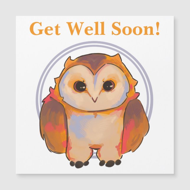 Little Owl, owlet, Get Well soon Magnetic Invitation (Front)