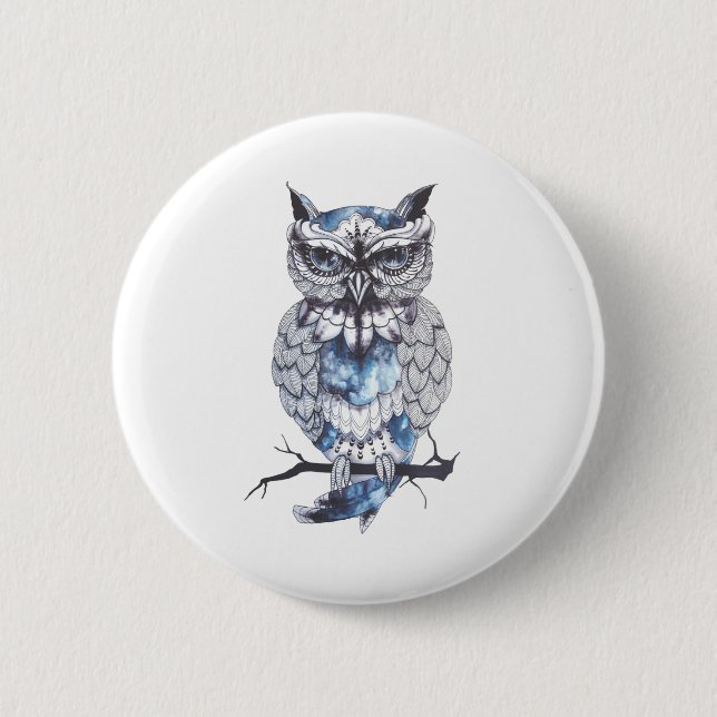 Little Owl Tattoo Flash Idea Cartoon Owl 2 Inch Round Button (Front)