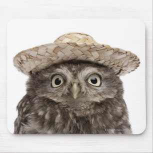 Little Owl wearing a straw hat - Athene noctua Mouse Pad