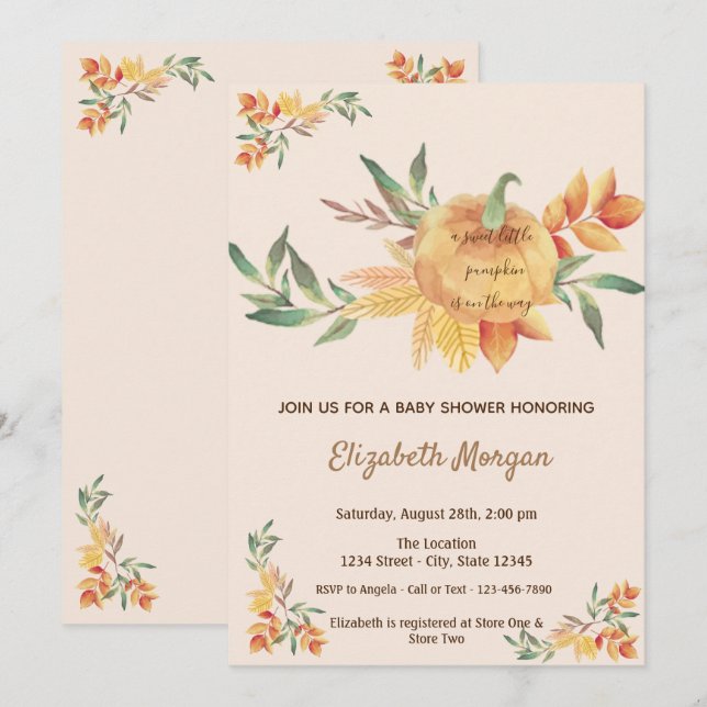 Little Pampkin, Leaves Baby Shower Invitation (Front/Back)