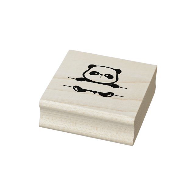Little Panda Bear with Banner Rubber Stamp (Stamp)