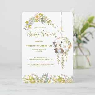 Little Panda In A Flower Swing Baby Shower Invitation