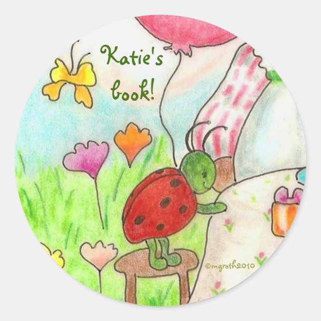 little party bug bookplate classic round sticker (Front)