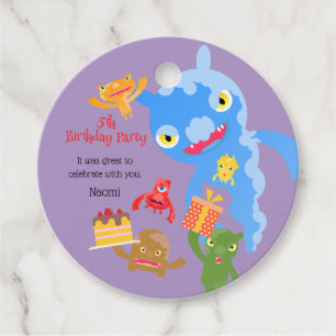 Little Party Monster and confetti Birthday Party Favour Tags
