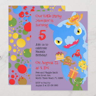 Little Party Monster and confetti Birthday Party Invitation