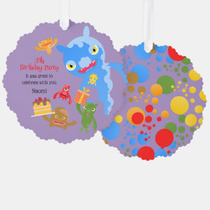 Little Party Monster and confetti Birthday Party Ornament Card