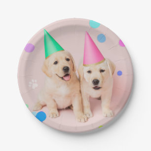 Little Paws two Labrador Puppies Pink Birthday Paper Plate