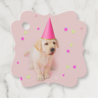 Little Paws Yellow Lab puppy pink birthday Favour Tags