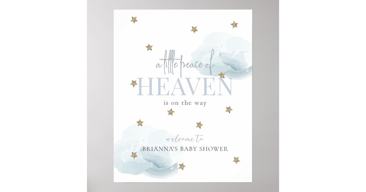Little Peace Heaven Blue Boy Baby Shower Welcome Poster | Zazzle