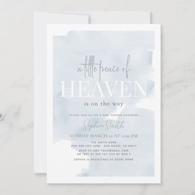 Little Peace of Heaven Boy Blue Sky Baby Shower Invitation (Front)
