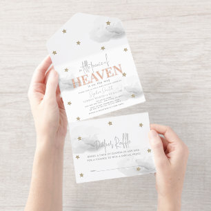 Little Peace of Heaven Gray Cloud Baby Shower Foil All In One Invitation