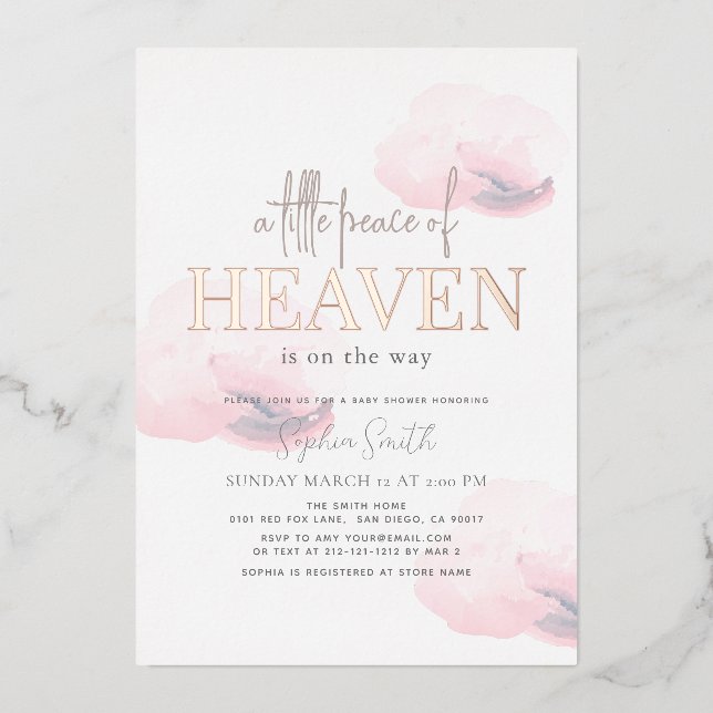 Little Peace of Heaven Pink Cloud Girl Baby Shower (Front)