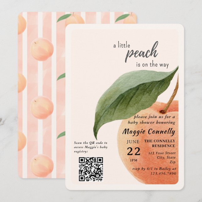 Little Peach is on the Way Baby Shower Invitation (Front/Back)