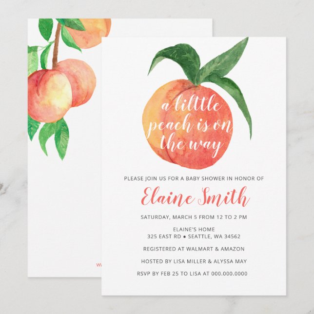 Little Peach is on the Way Baby Shower Invitation (Front/Back)