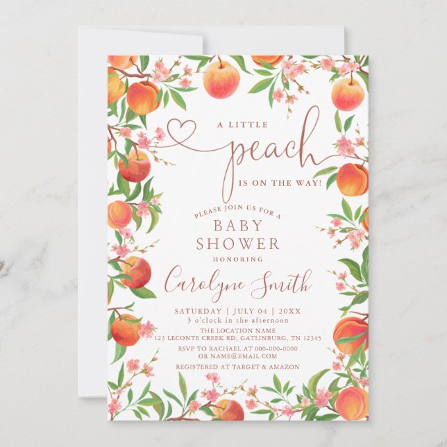 Little Peach Is On The Way Baby Shower Invitation (Front)