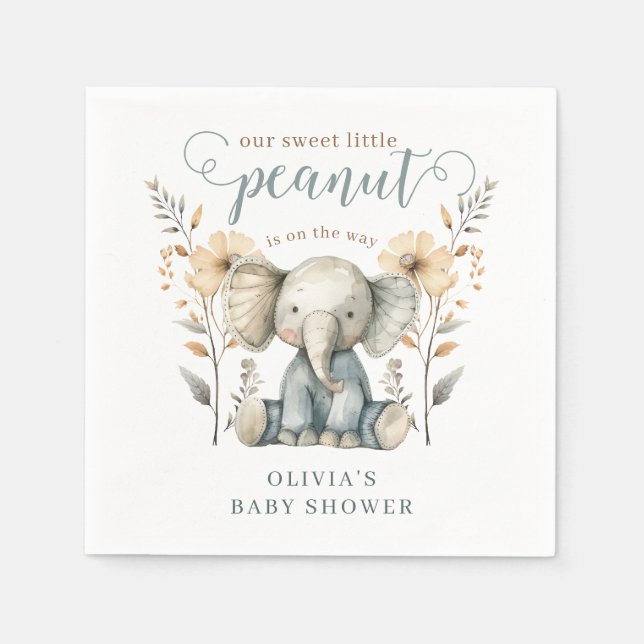 Little Peanut Baby Elephant Blue Baby Shower Napkin (Front)