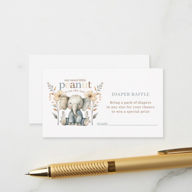 Little Peanut Baby Elephant Blue Diaper Raffle Enclosure Card (Front/Back In Situ)