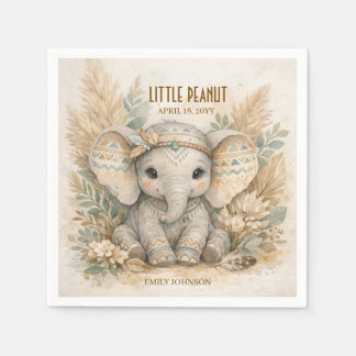 Little Peanut Boho Safari Elephant Boy Baby Shower Napkin
