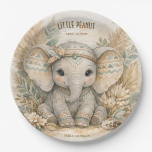 Little Peanut Boho Safari Elephant Boy Baby Shower Paper Plate