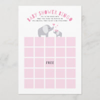 Little Peanut Elephant Baby Shower Bingo Game Pink