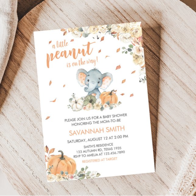 Little Peanut Elephant Baby Shower  Invitation (Fall Elephant Baby Shower Invitation)