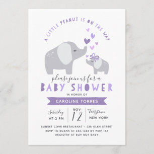 Little Peanut Elephant   Baby Shower   Purple Invitation