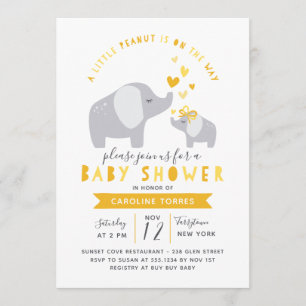 Little Peanut Elephant Baby Shower Yellow Invitation