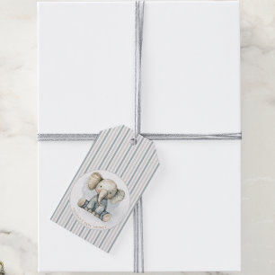Little Peanut Elephant Blue Striped Baby Shower Gift Tags