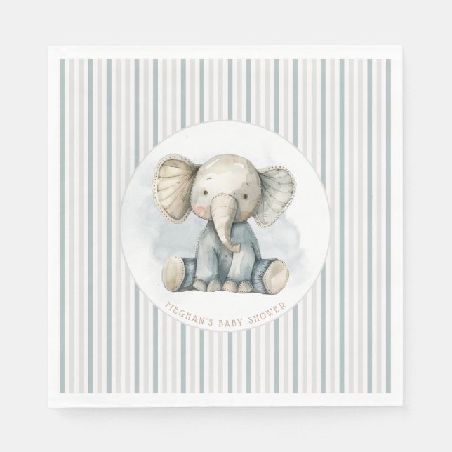 Little Peanut Elephant Blue Striped Baby Shower Napkin (Front)