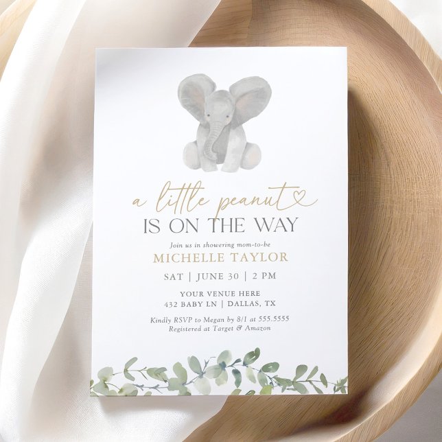 Little Peanut Elephant Greenery Baby Shower Invitation (Creator Uploaded)