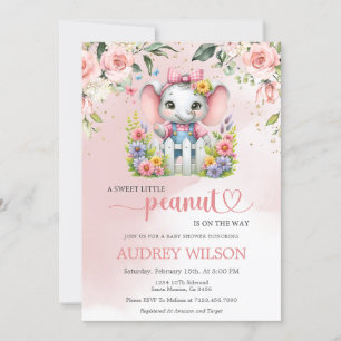 Little Peanut Elephant Pink Floral Invitation