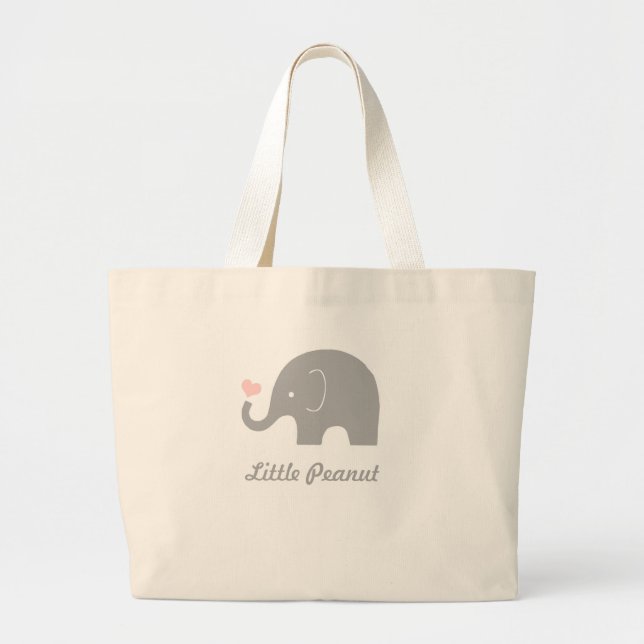 Little Peanut Elephant Tote Bag, pink heart (Front)