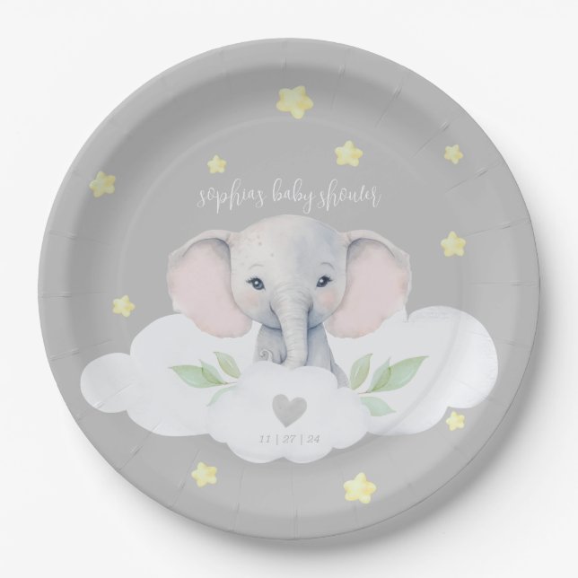 Little Peanut Gender Neutral Baby Shower Elephant Paper Plate (Front)