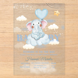 Little Peanut is on the Way Blue Heart Balloon Inv Acrylic Invitations