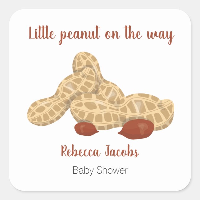 Little peanut on the way baby shower square sticker (Front)