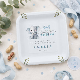 Little Peanut on the Way Blue Elephant Welcome Paper Plate