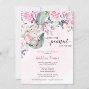 Little Peanut Sleeping Elephant Floral Baby Shower Invitation