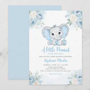 Little Peanut Watercolor Boy Elephant Baby Shower Invitation