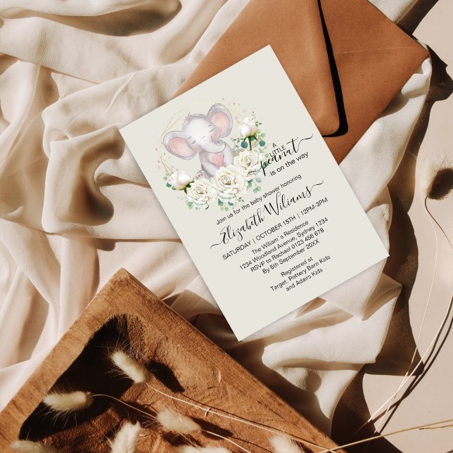 Little Peanut Watercolor Floral Elephant  Invitation (Creator Uploaded)