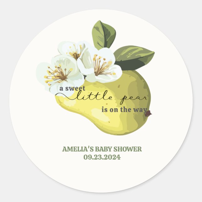 Little Pear is on the way fruit theme baby shower Classic Round Sticker (Front)