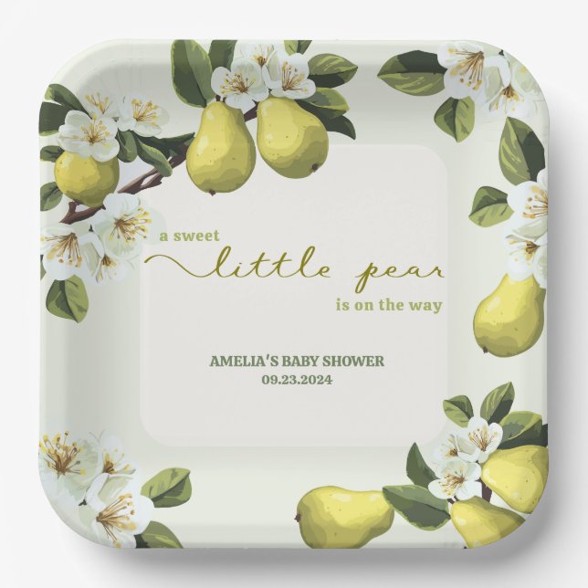 Little Pear is on the way fruit theme baby shower Paper Plate (Front)