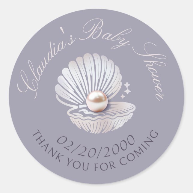 Little Pearl Baby Shower Classic Round Sticker (Front)